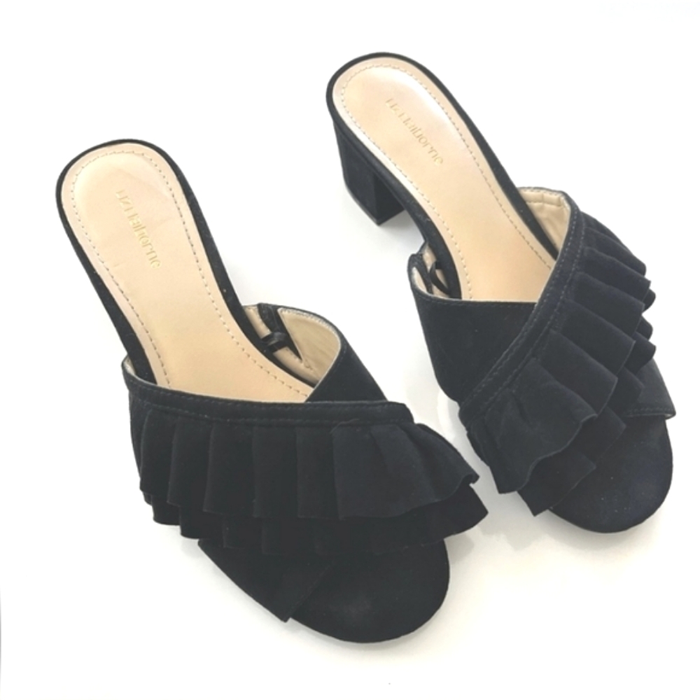 Liz claiborne Erika black ruffle slip-on block heel women's size 10 NEW